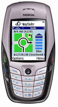 Wayfinder mobile navigator on the Nokia 6600 mobile phone